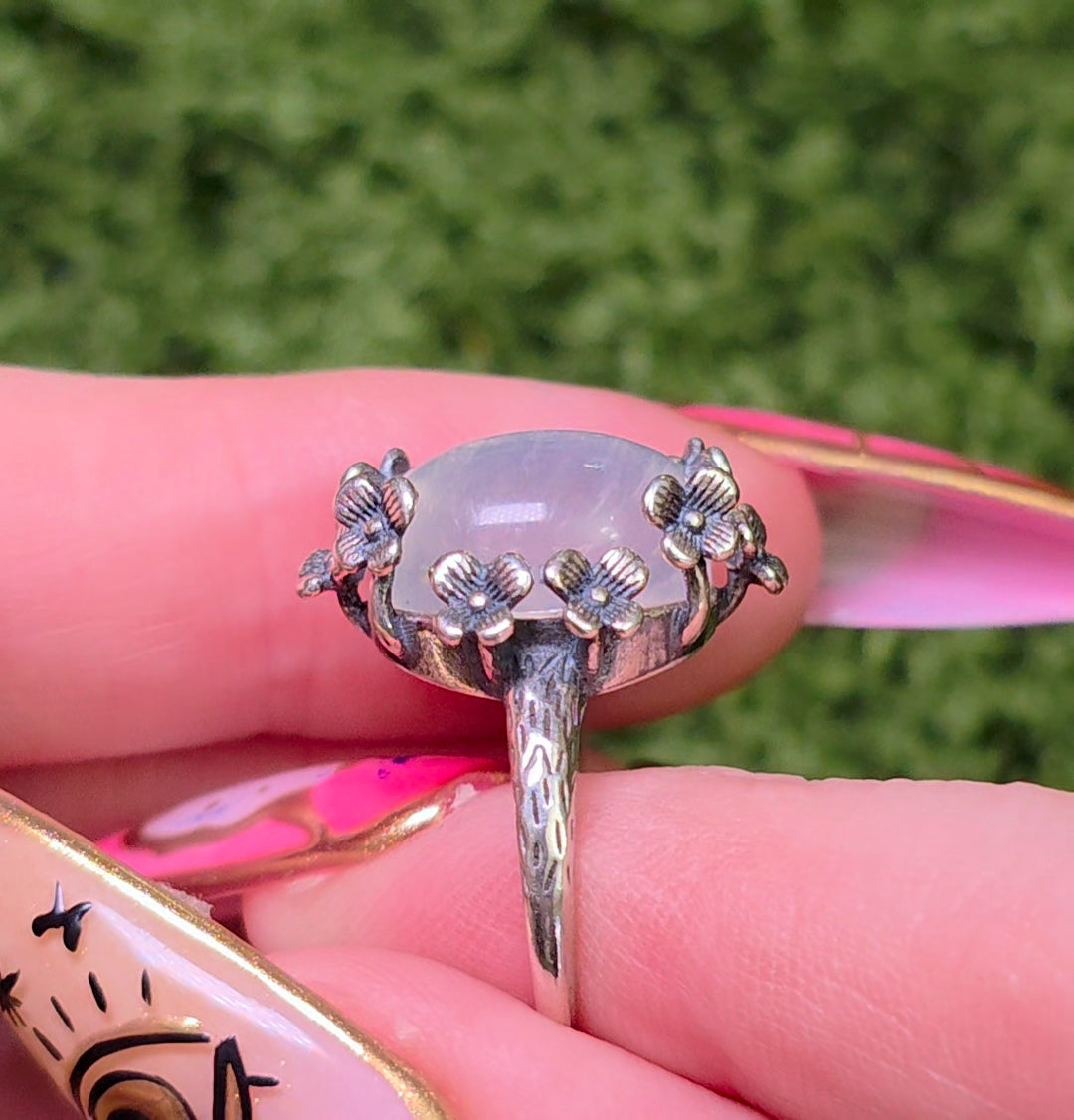 Rainbow Moonstone Floral Ring