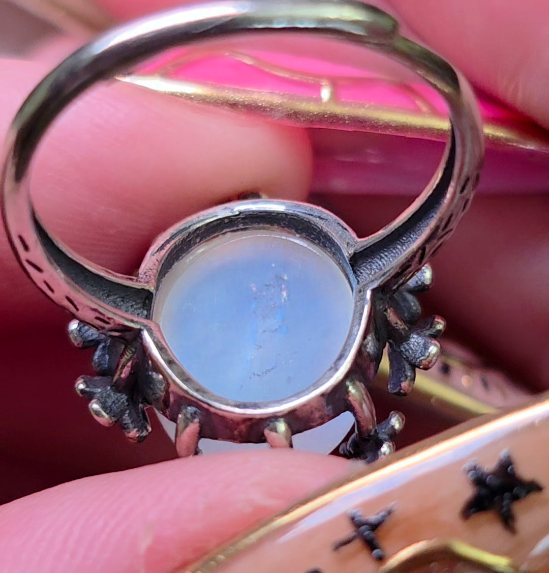 Rainbow Moonstone Floral Ring