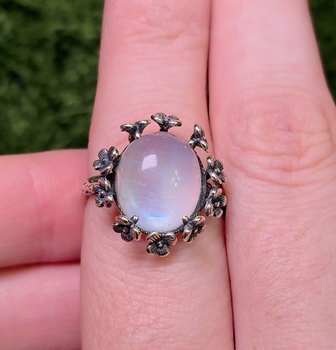 Rainbow Moonstone Floral Ring