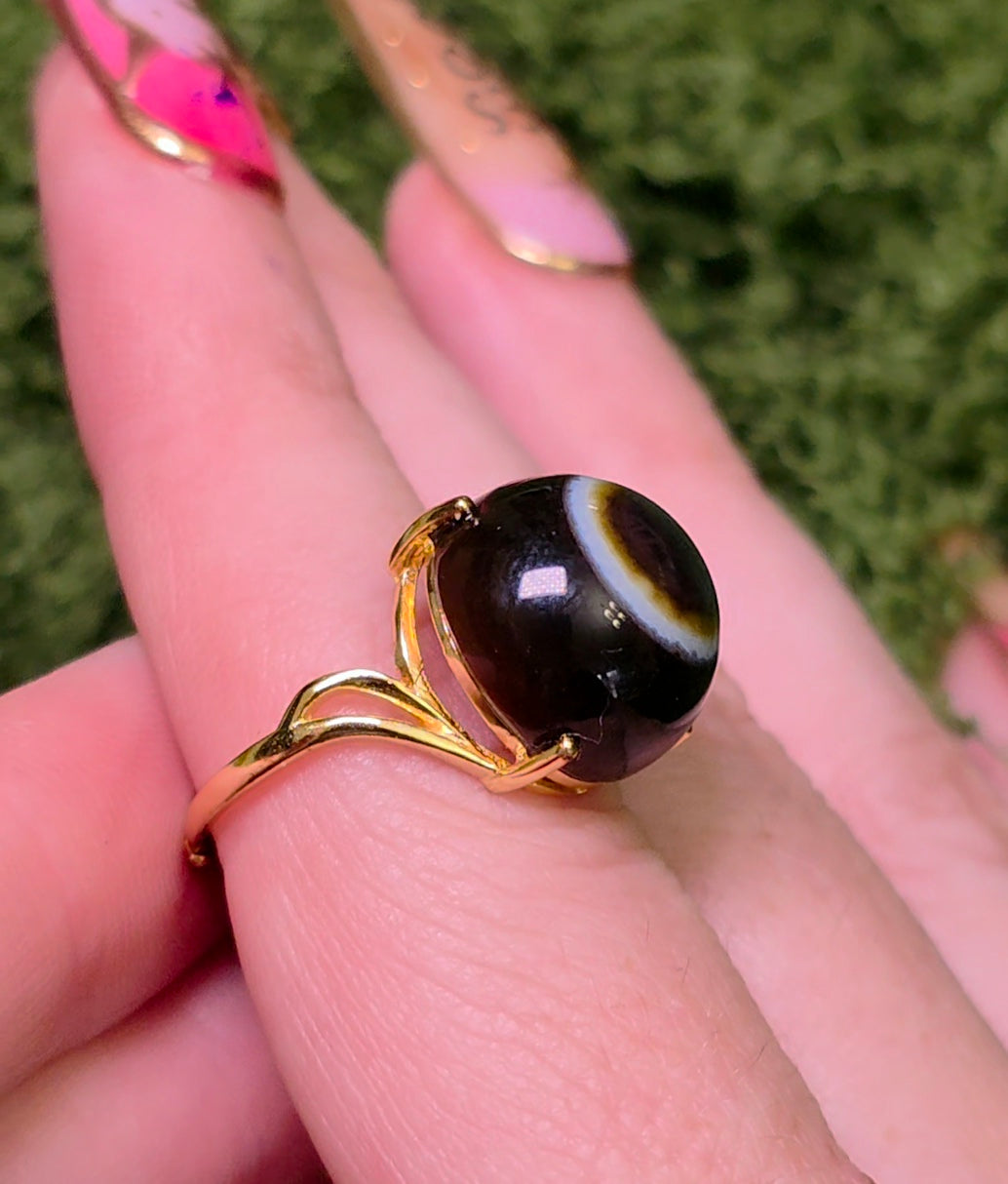 Agate Eye Gold-Plated Ring