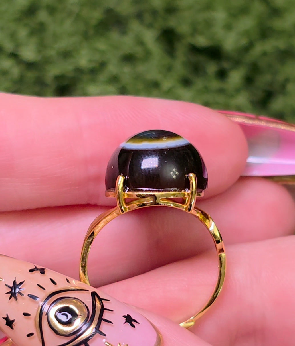 Agate Eye Gold-Plated Ring