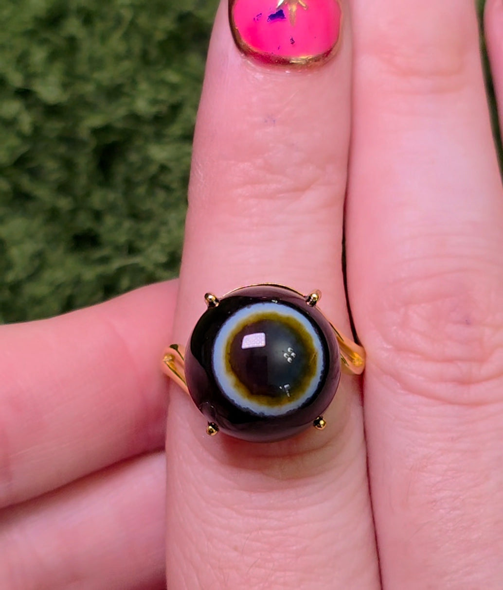 Agate Eye Gold-Plated Ring
