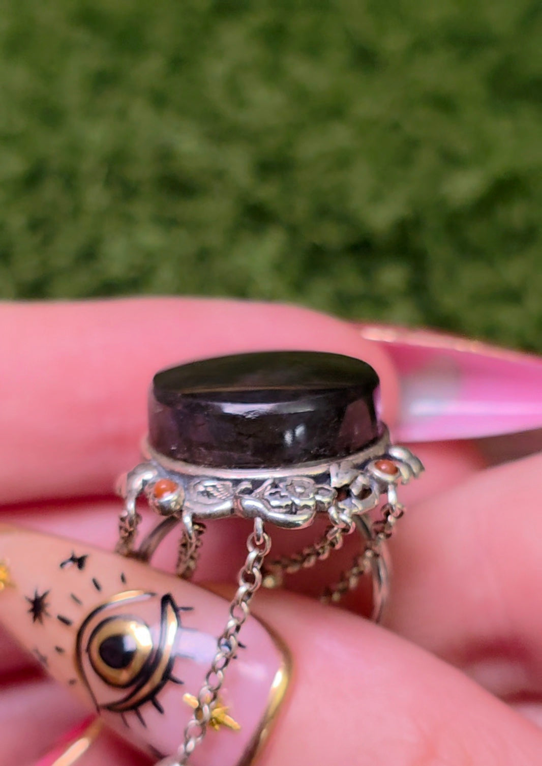 Labradorite Statement Ring with Chain Fringe