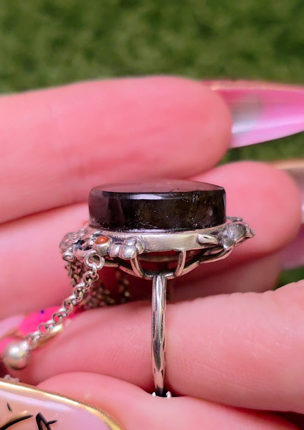 Labradorite Statement Ring with Chain Fringe