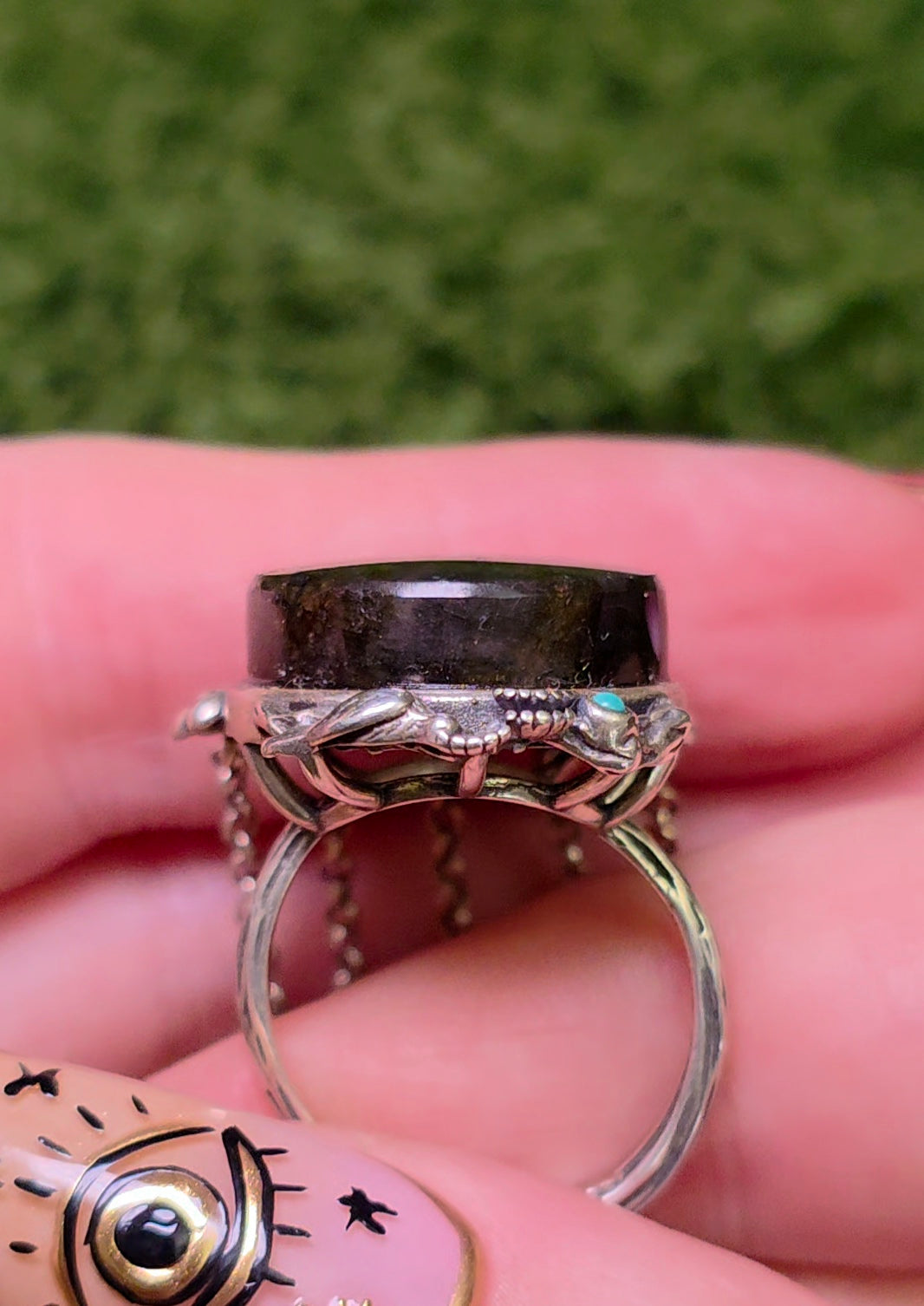 Labradorite Statement Ring with Chain Fringe