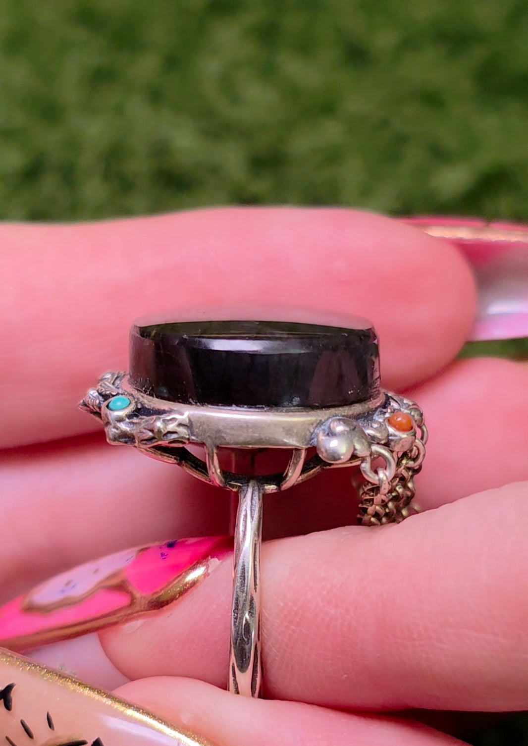 Labradorite Statement Ring with Chain Fringe