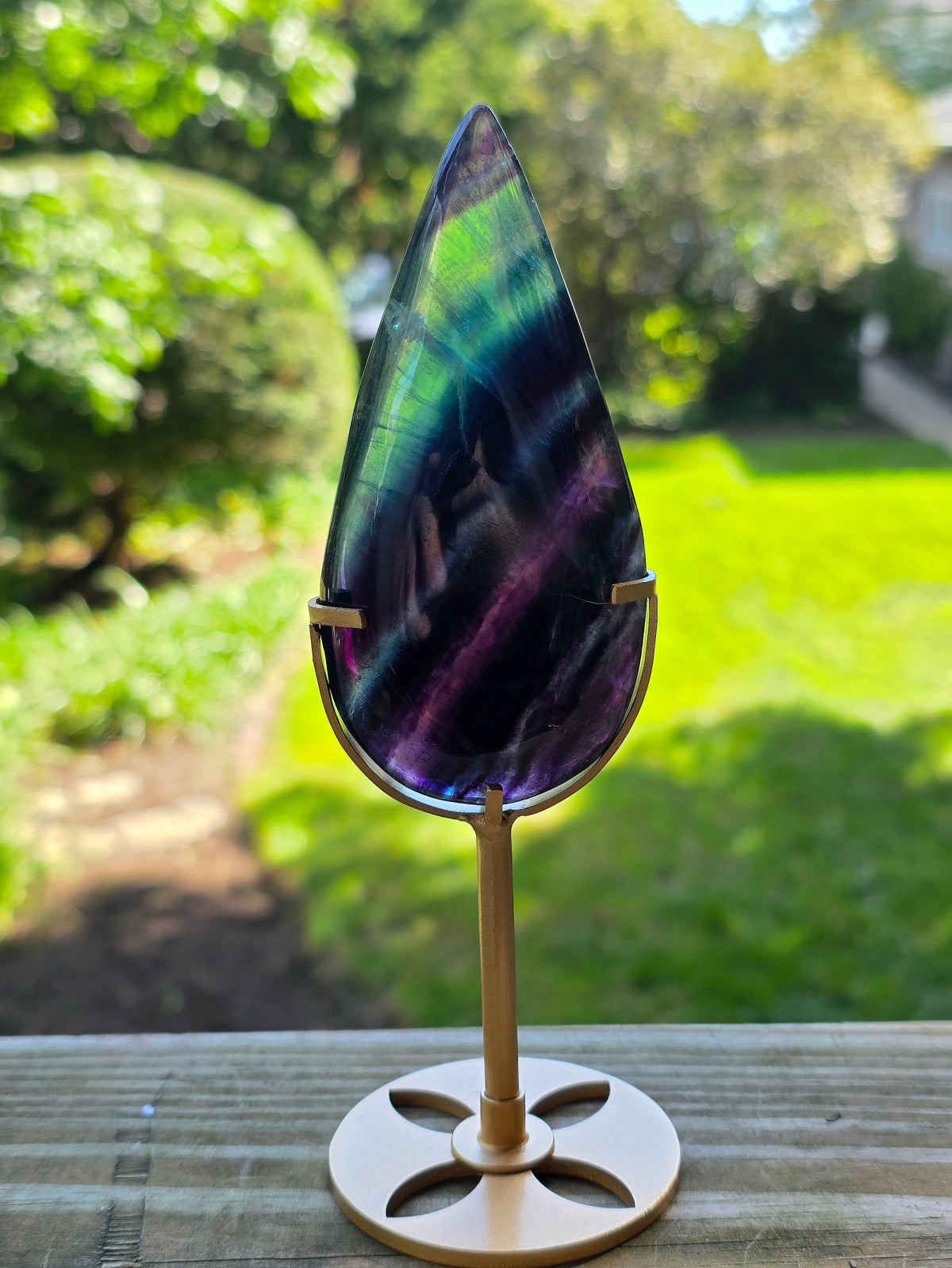 Rainbow Fluorite Flame on Stand