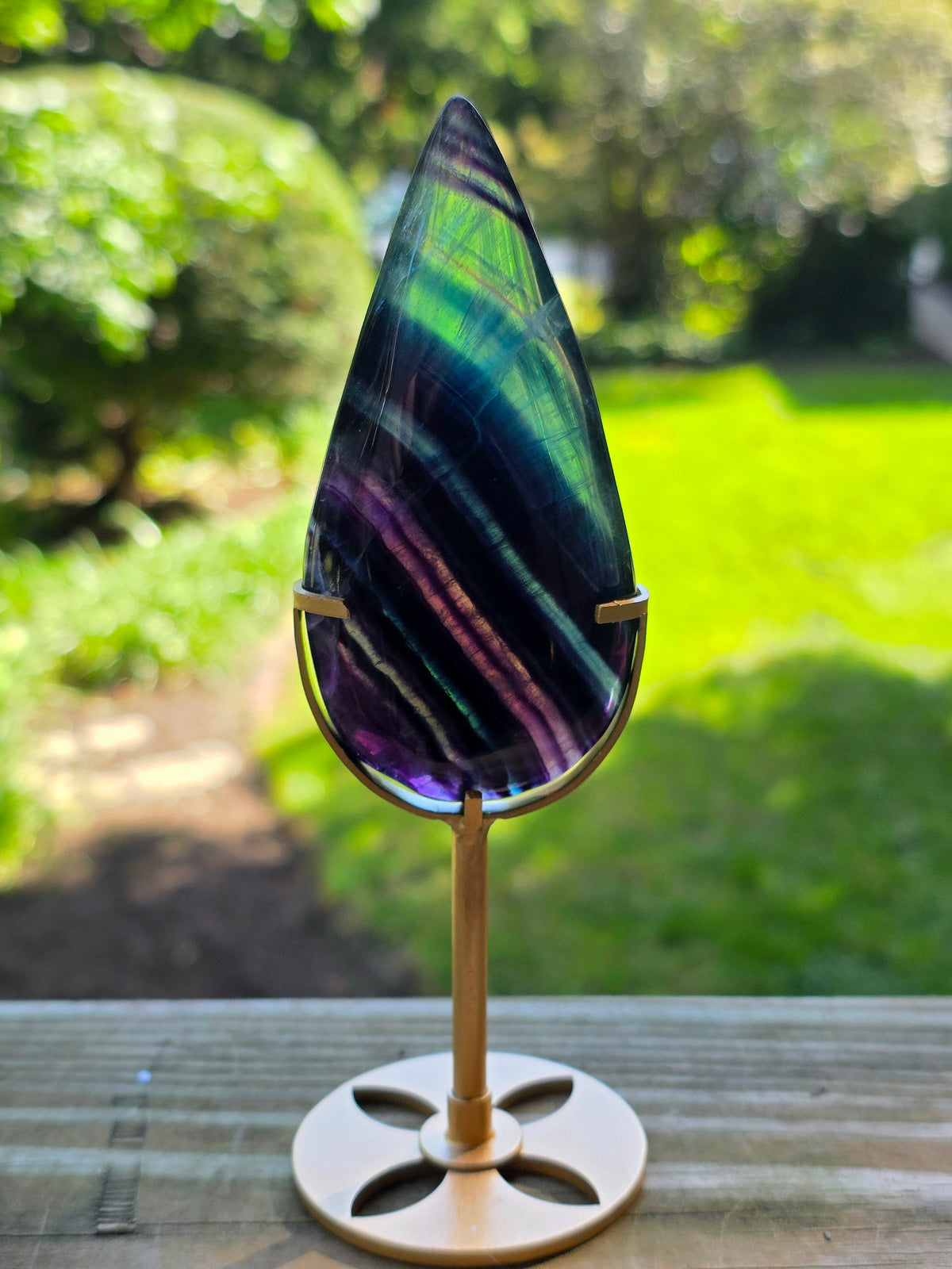Rainbow Fluorite Flame on Stand