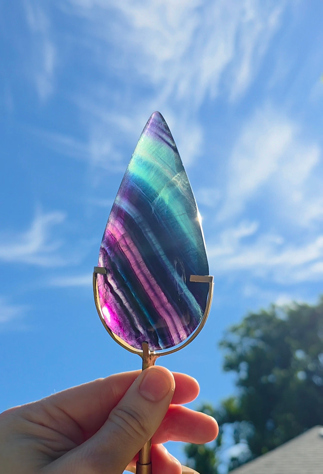 Rainbow Fluorite Flame on Stand