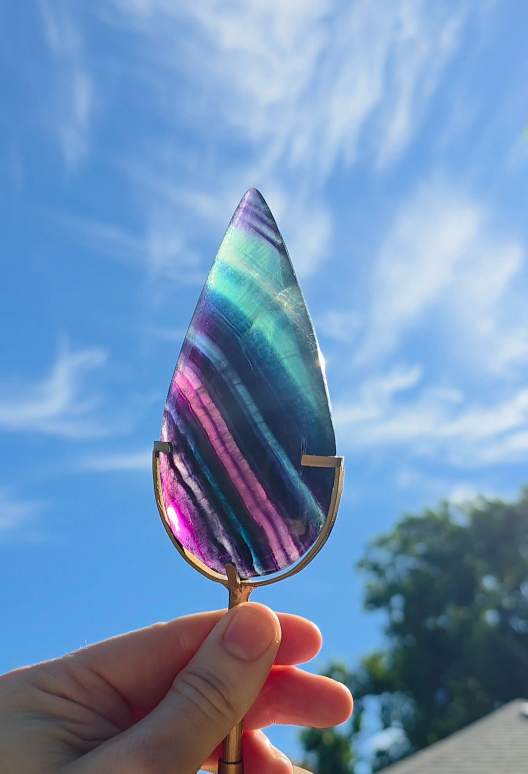 Rainbow Fluorite Flame on Stand