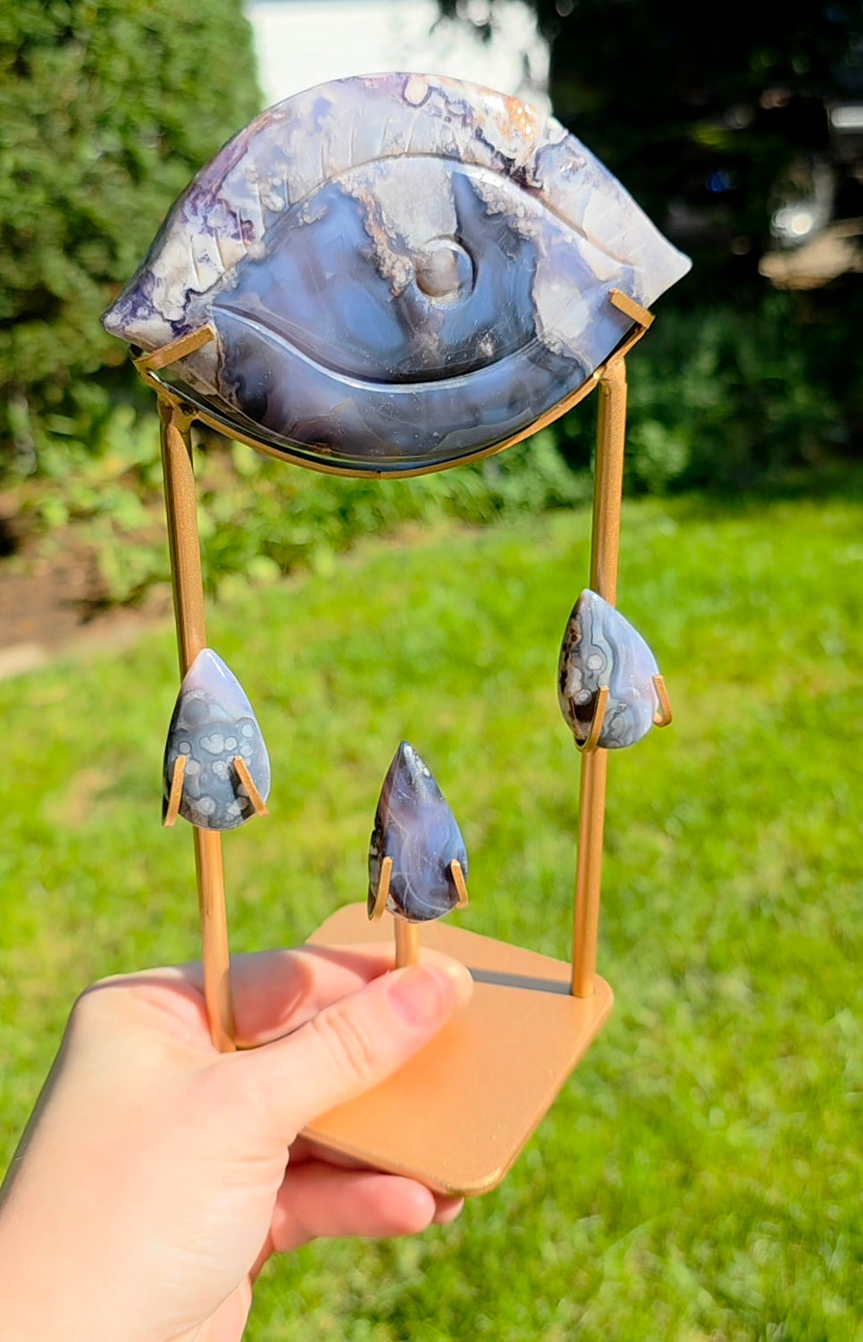 Flower Agate Weeping Eye on Custom Stand