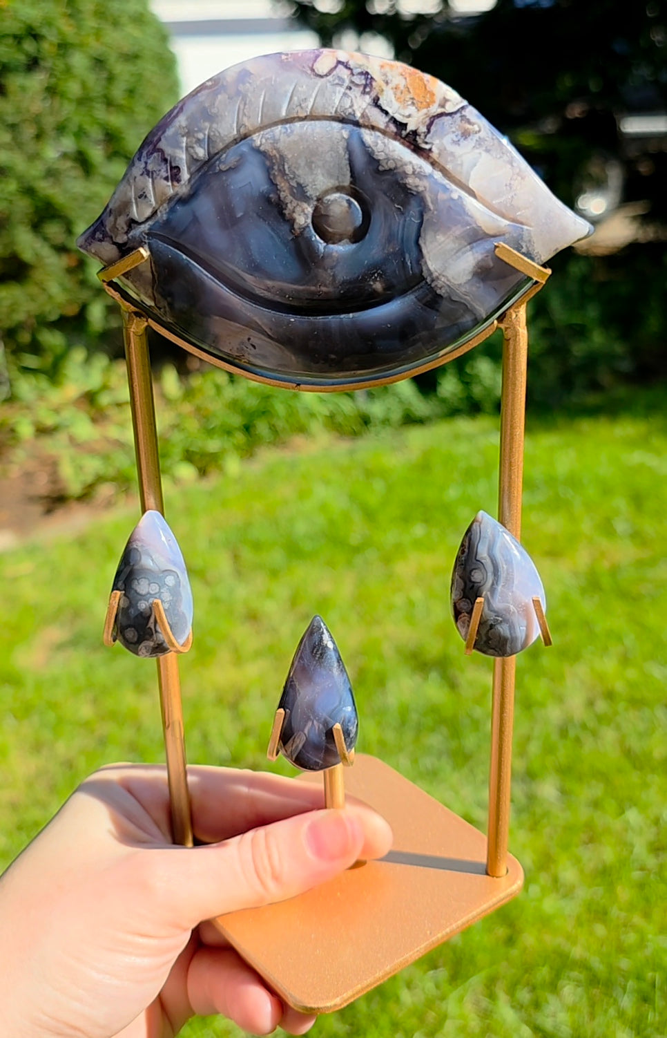 Flower Agate Weeping Eye on Custom Stand