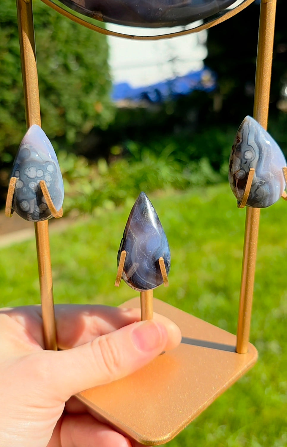 Flower Agate Weeping Eye on Custom Stand
