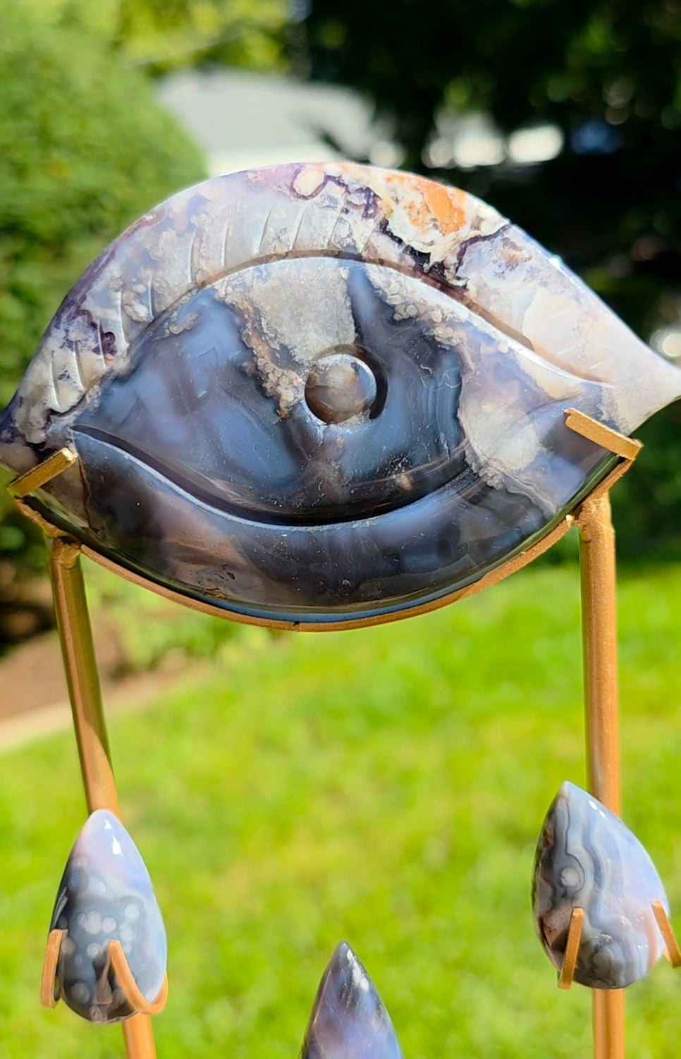 Flower Agate Weeping Eye on Custom Stand