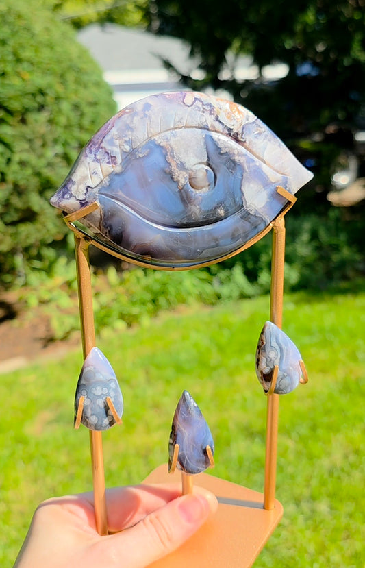 Flower Agate Weeping Eye on Custom Stand