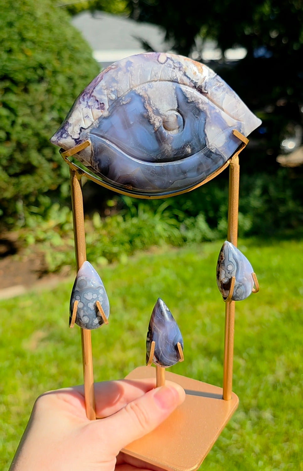 Flower Agate Weeping Eye on Custom Stand