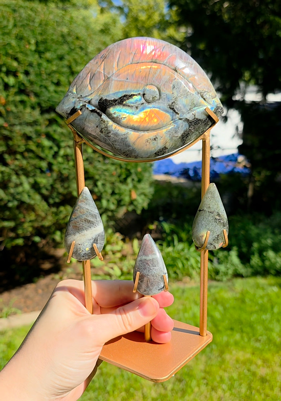 Rainbow Labradorite Weeping Eye on Custom Stand