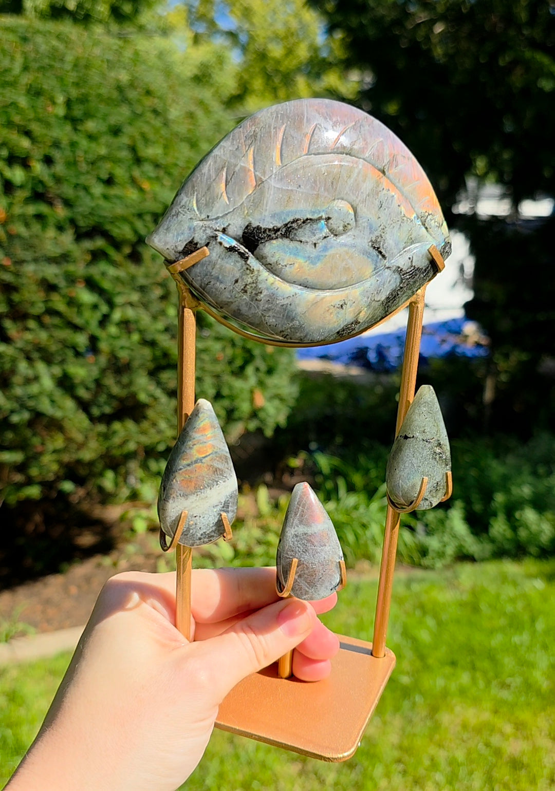 Rainbow Labradorite Weeping Eye on Custom Stand