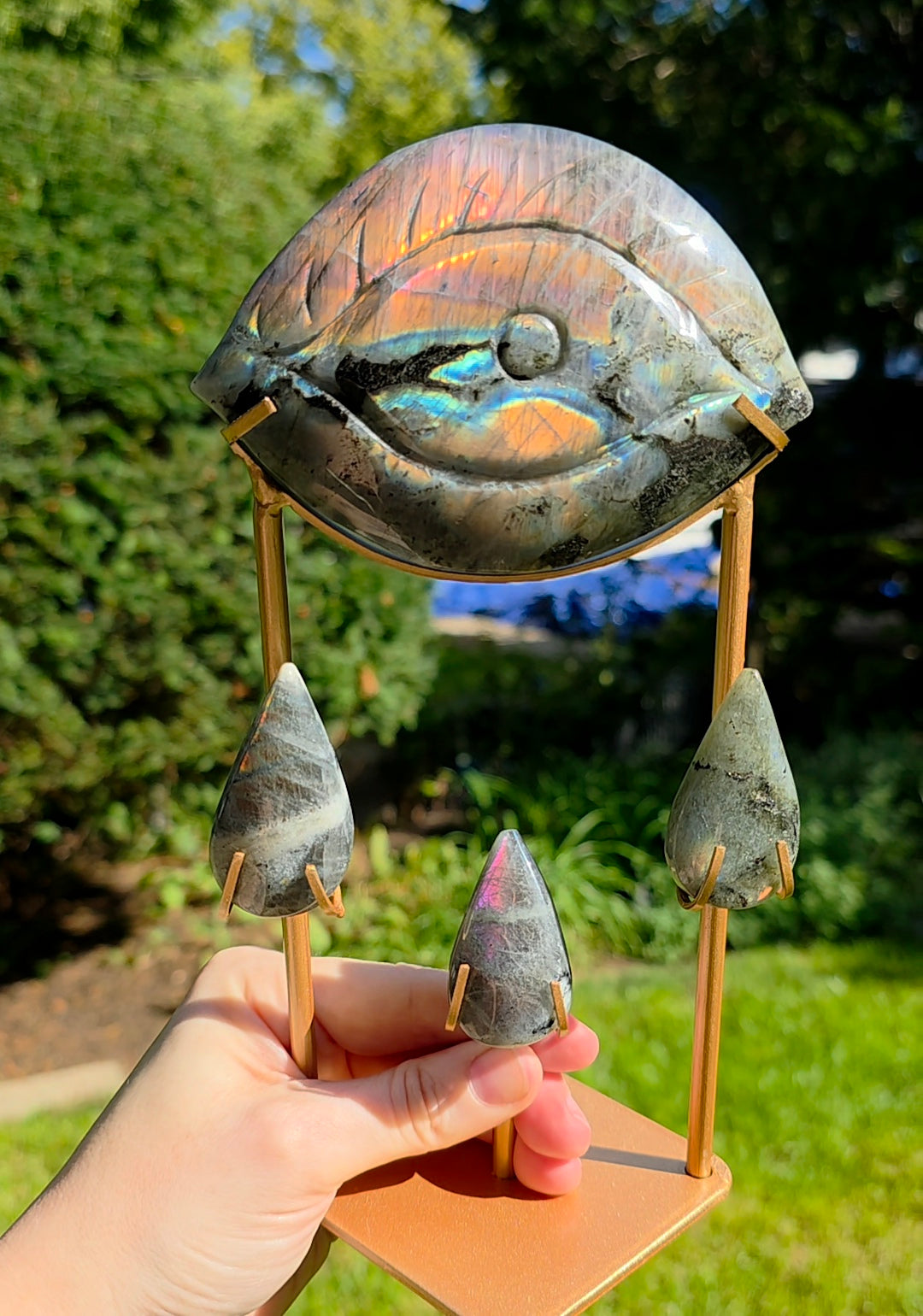 Rainbow Labradorite Weeping Eye on Custom Stand