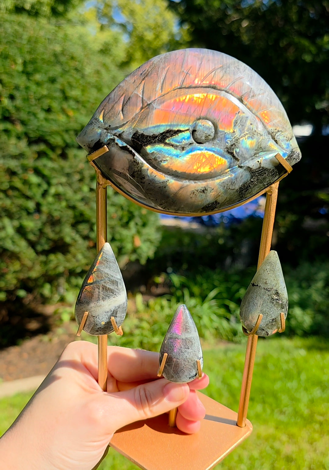 Rainbow Labradorite Weeping Eye on Custom Stand