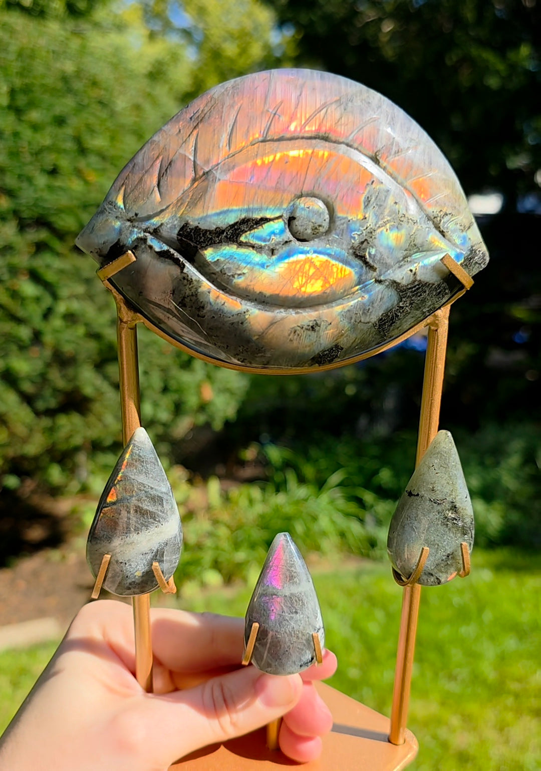 Rainbow Labradorite Weeping Eye on Custom Stand