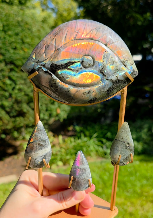 Rainbow Labradorite Weeping Eye on Custom Stand
