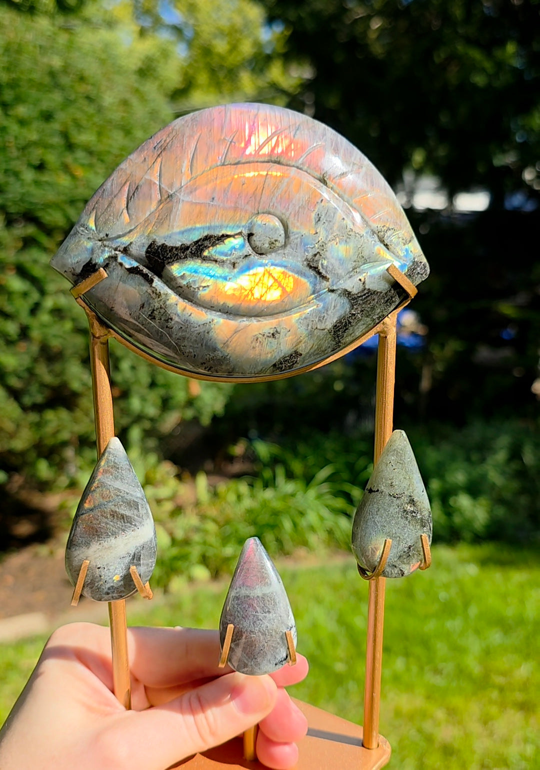 Rainbow Labradorite Weeping Eye on Custom Stand