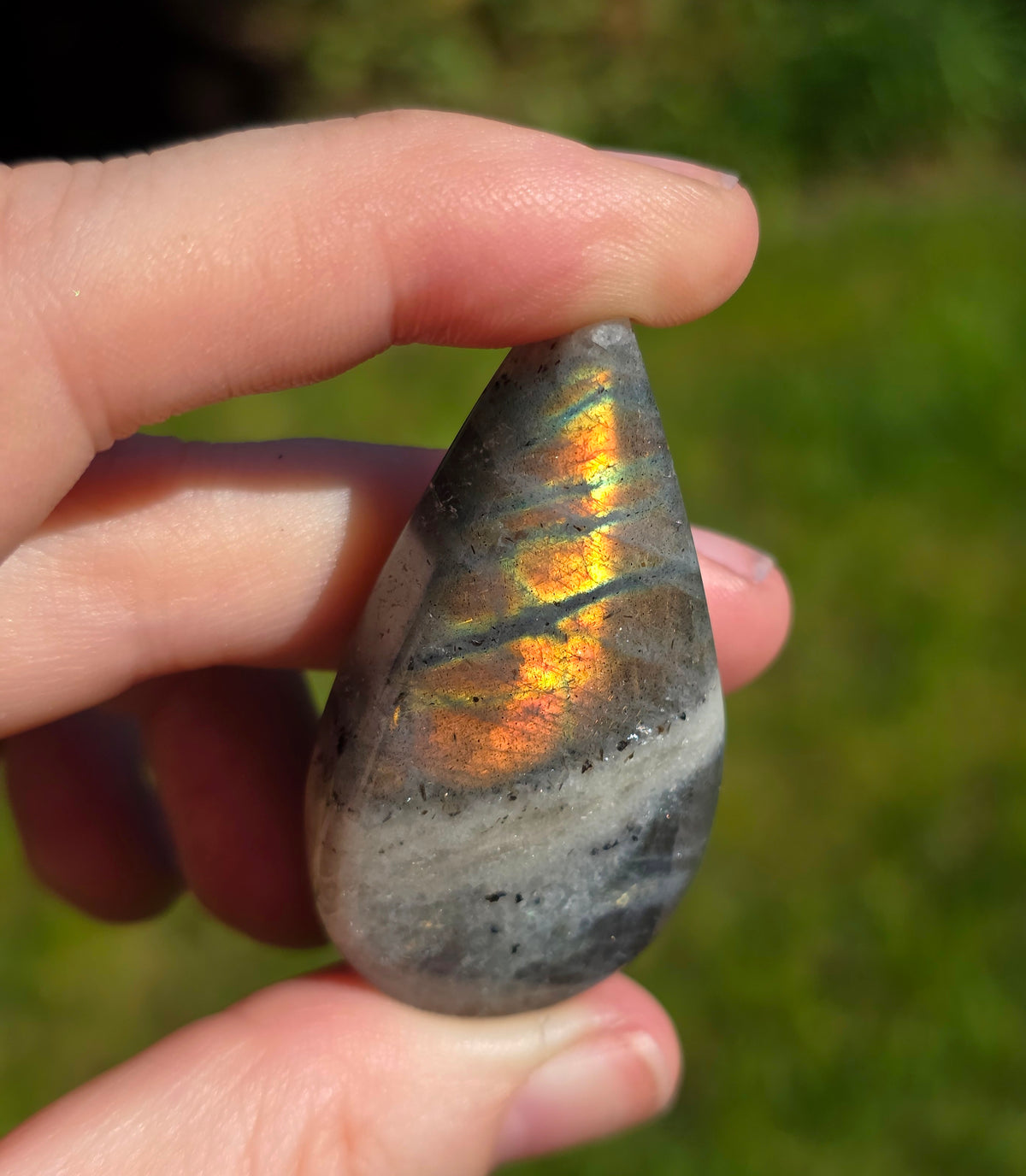 Rainbow Labradorite Weeping Eye on Custom Stand