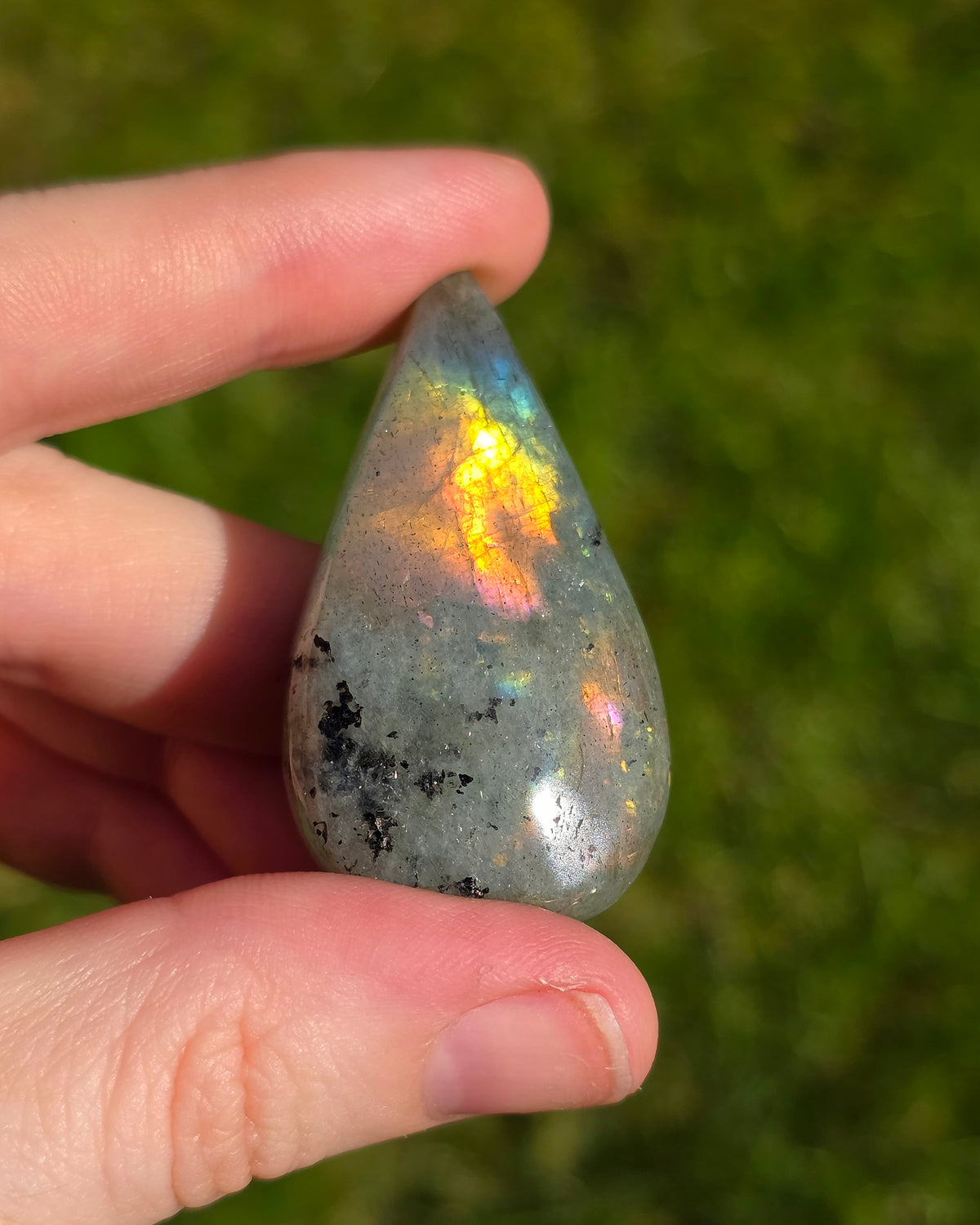 Rainbow Labradorite Weeping Eye on Custom Stand