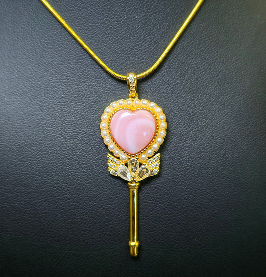 Pink Shell Heart Key Pendant