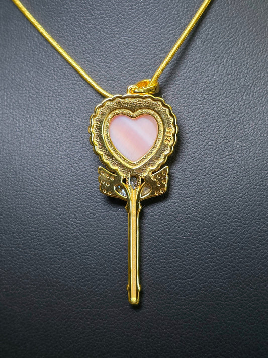 Pink Shell Heart Key Pendant