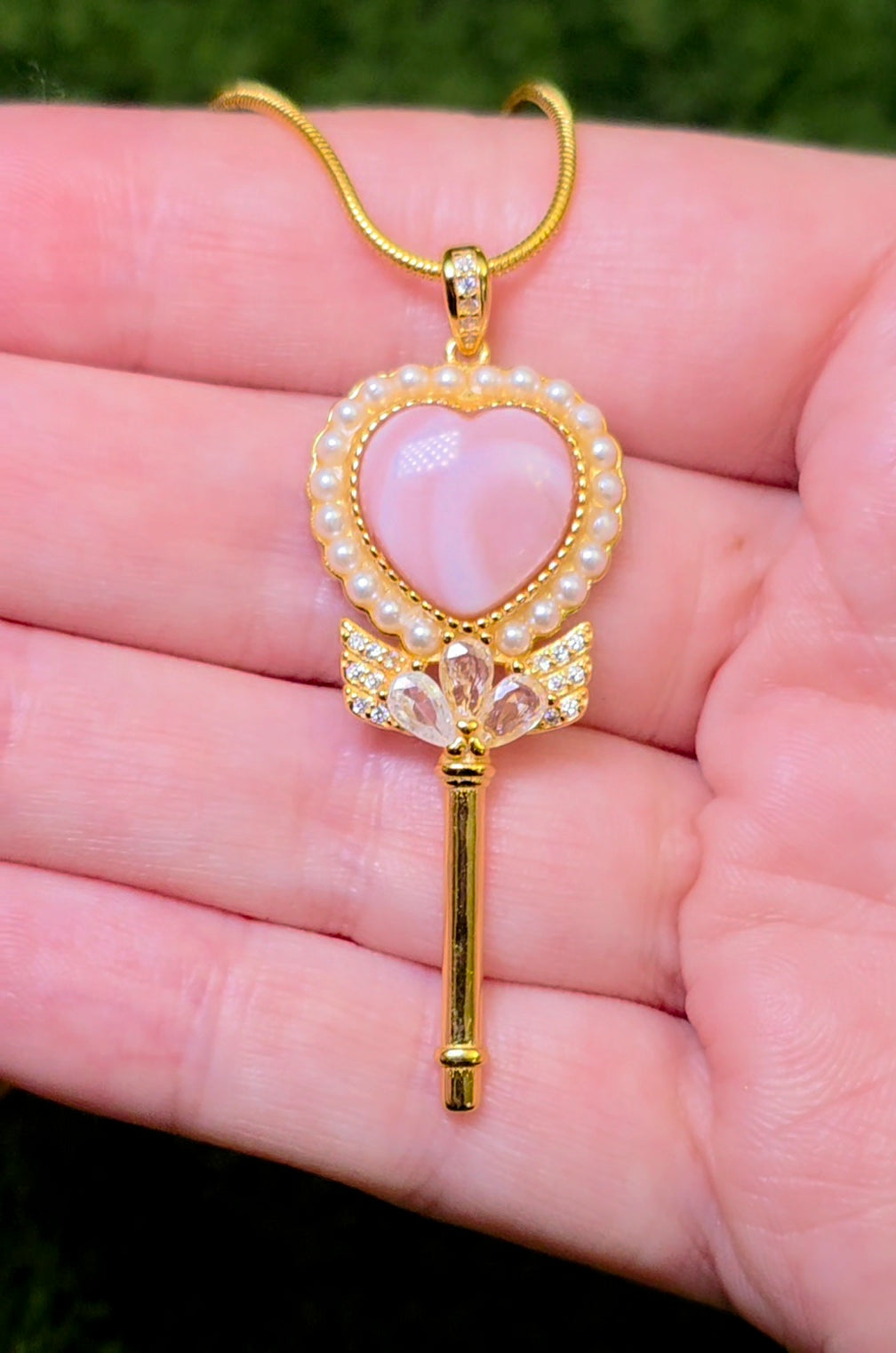 Pink Shell Heart Key Pendant