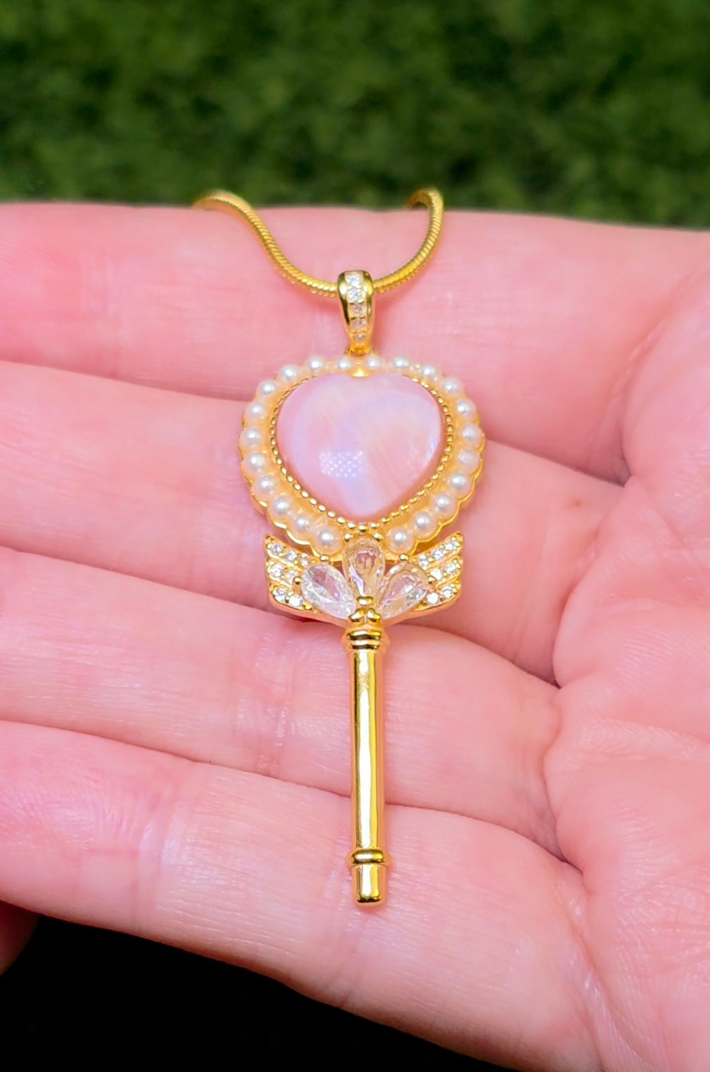 Pink Shell Heart Key Pendant