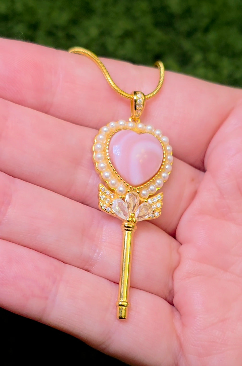 Pink Shell Heart Key Pendant