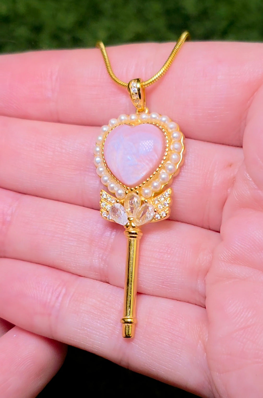 Pink Shell Heart Key Pendant