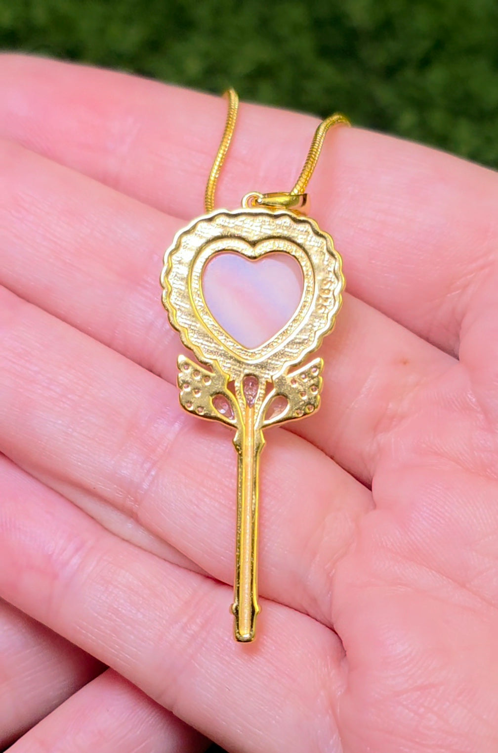 Pink Shell Heart Key Pendant