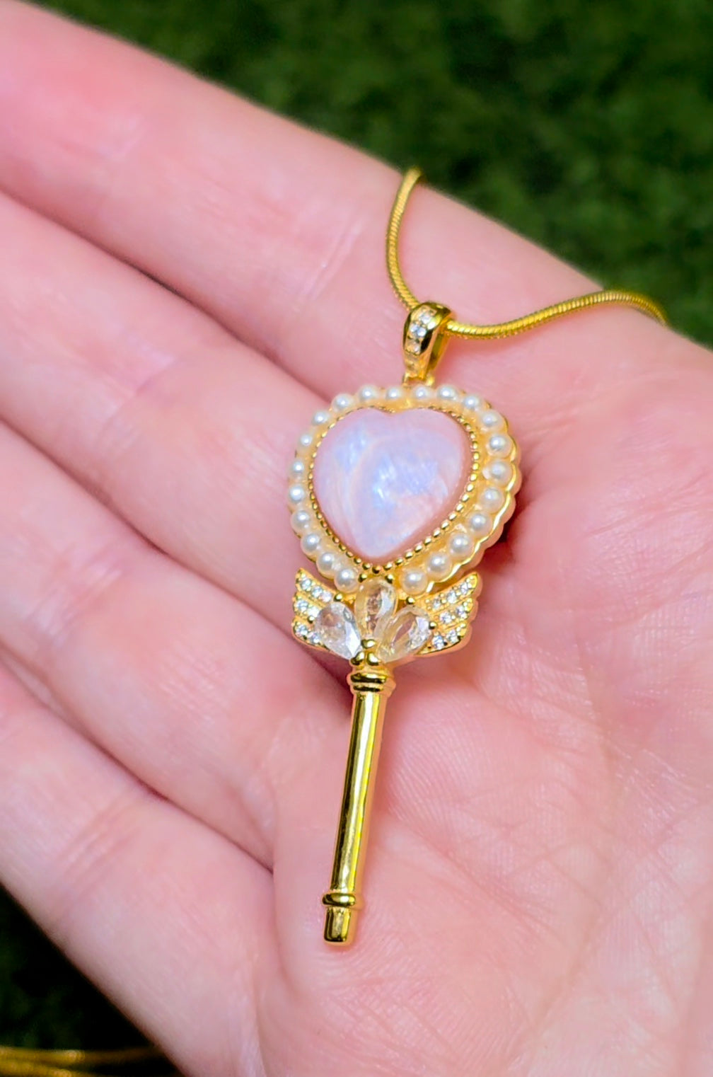 Pink Shell Heart Key Pendant