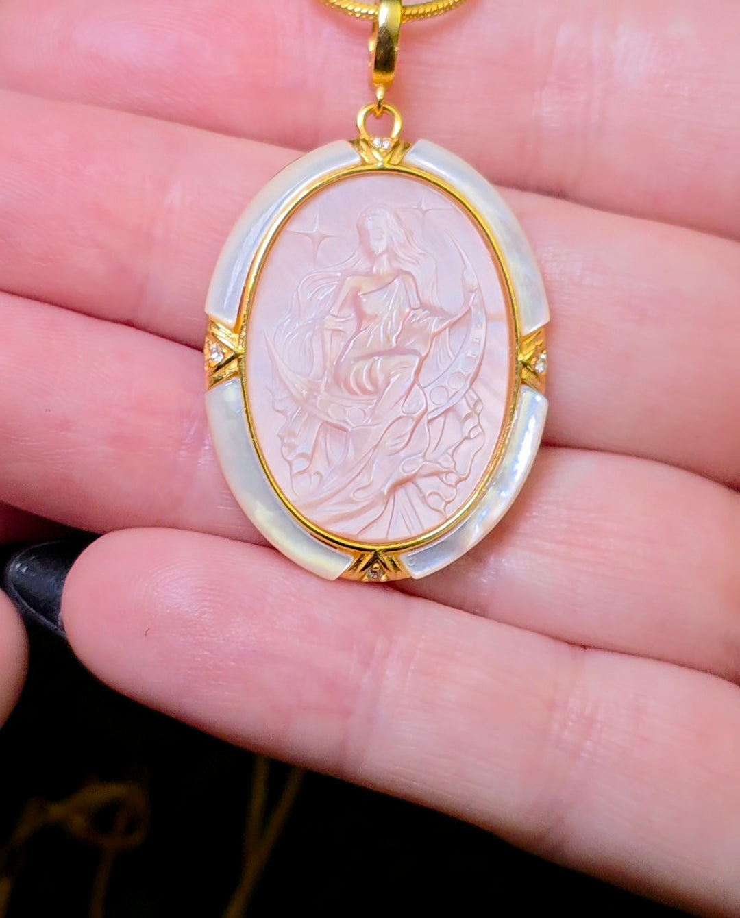 Pink Shell Moon Goddess Pendant