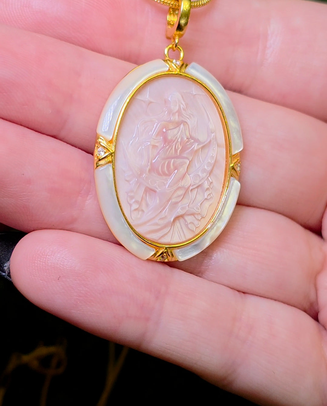 Pink Shell Moon Goddess Pendant