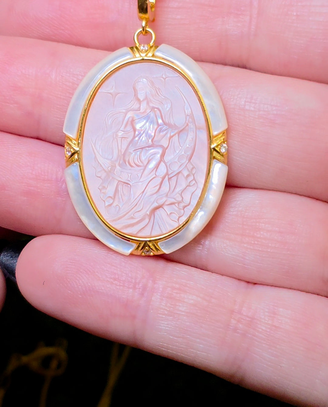Pink Shell Moon Goddess Pendant