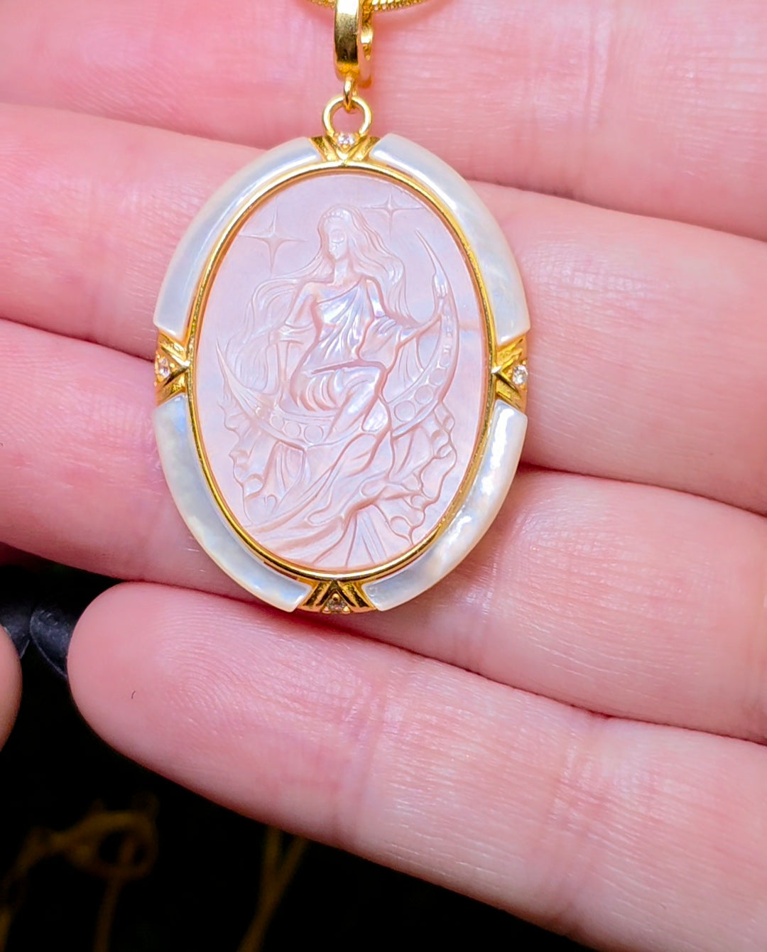 Pink Shell Moon Goddess Pendant