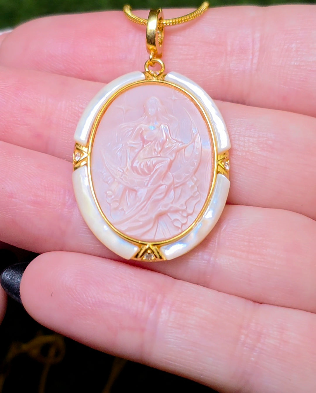 Pink Shell Moon Goddess Pendant