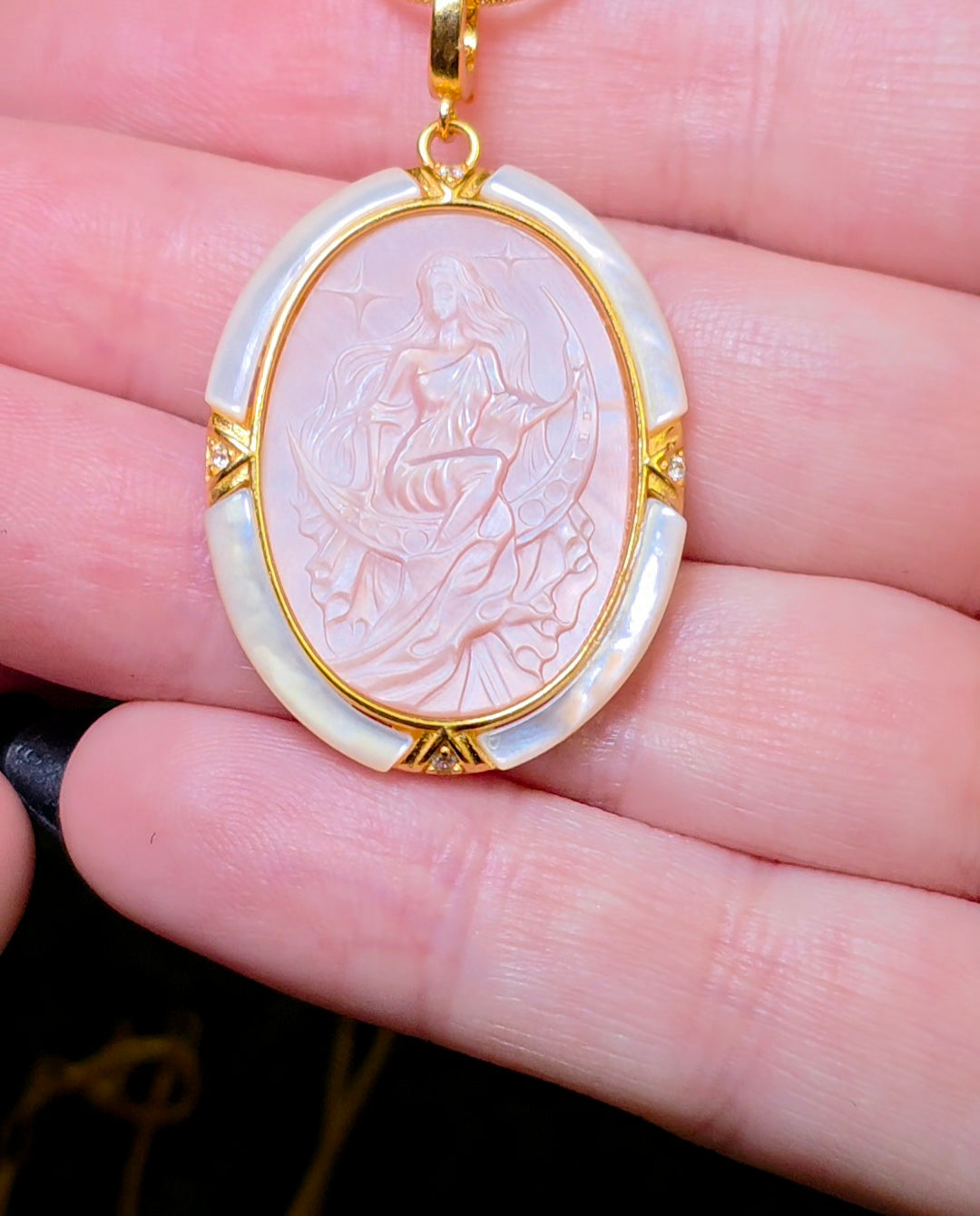 Pink Shell Moon Goddess Pendant