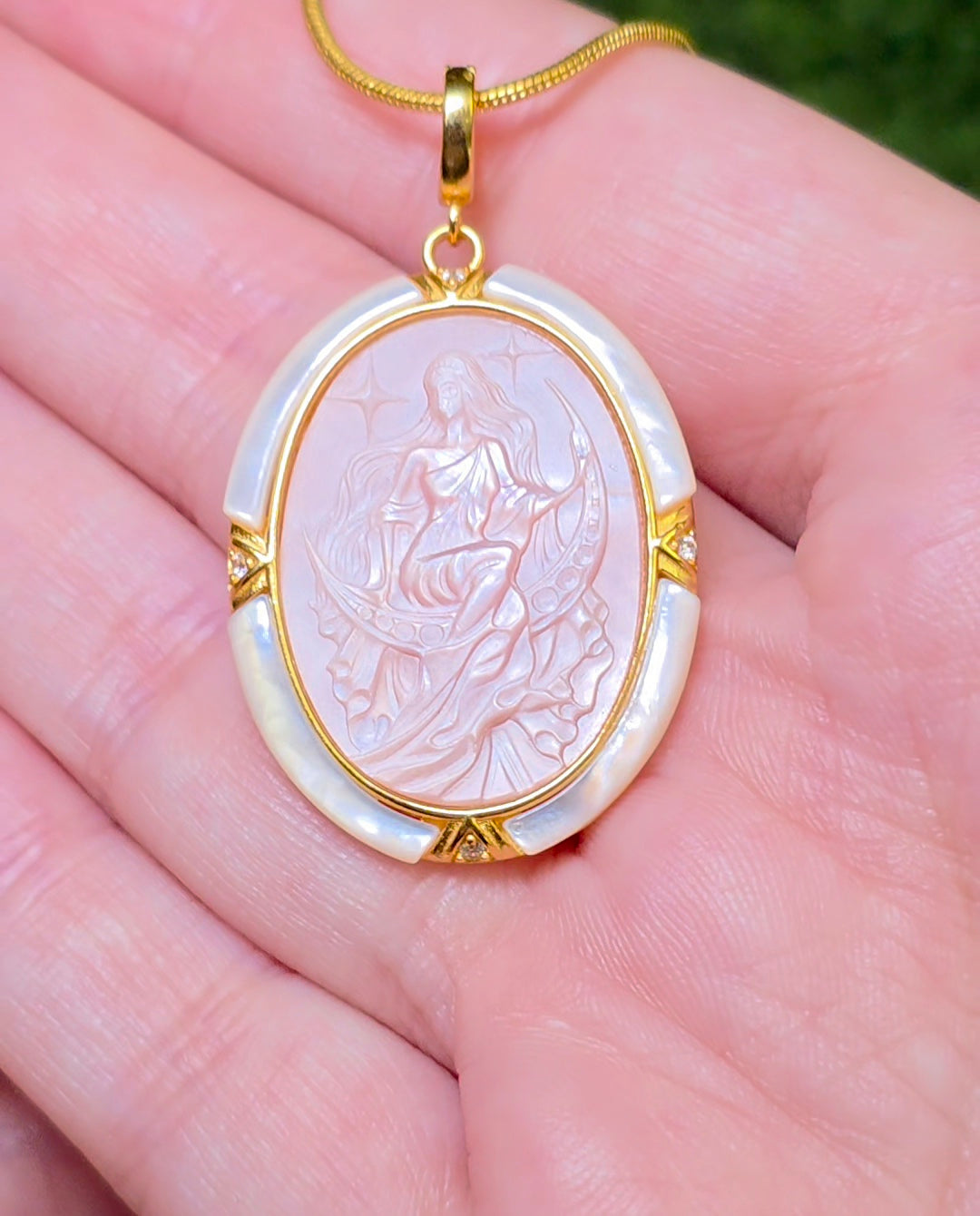 Pink Shell Moon Goddess Pendant