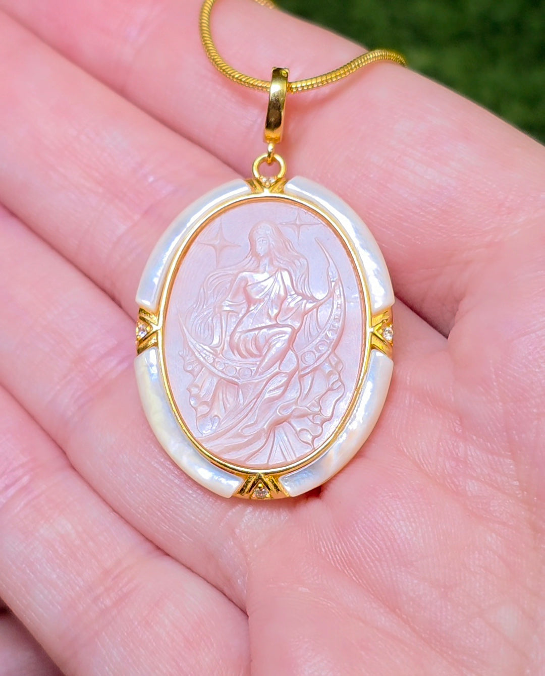 Pink Shell Moon Goddess Pendant