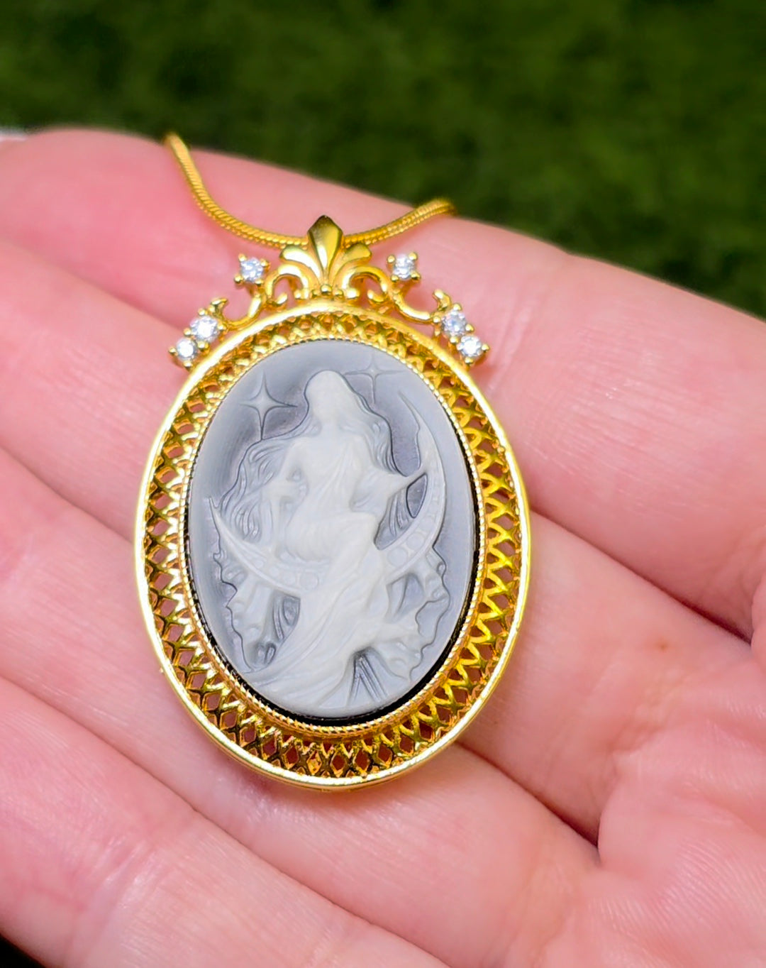 Black and White Agate Moon Goddess Pendant