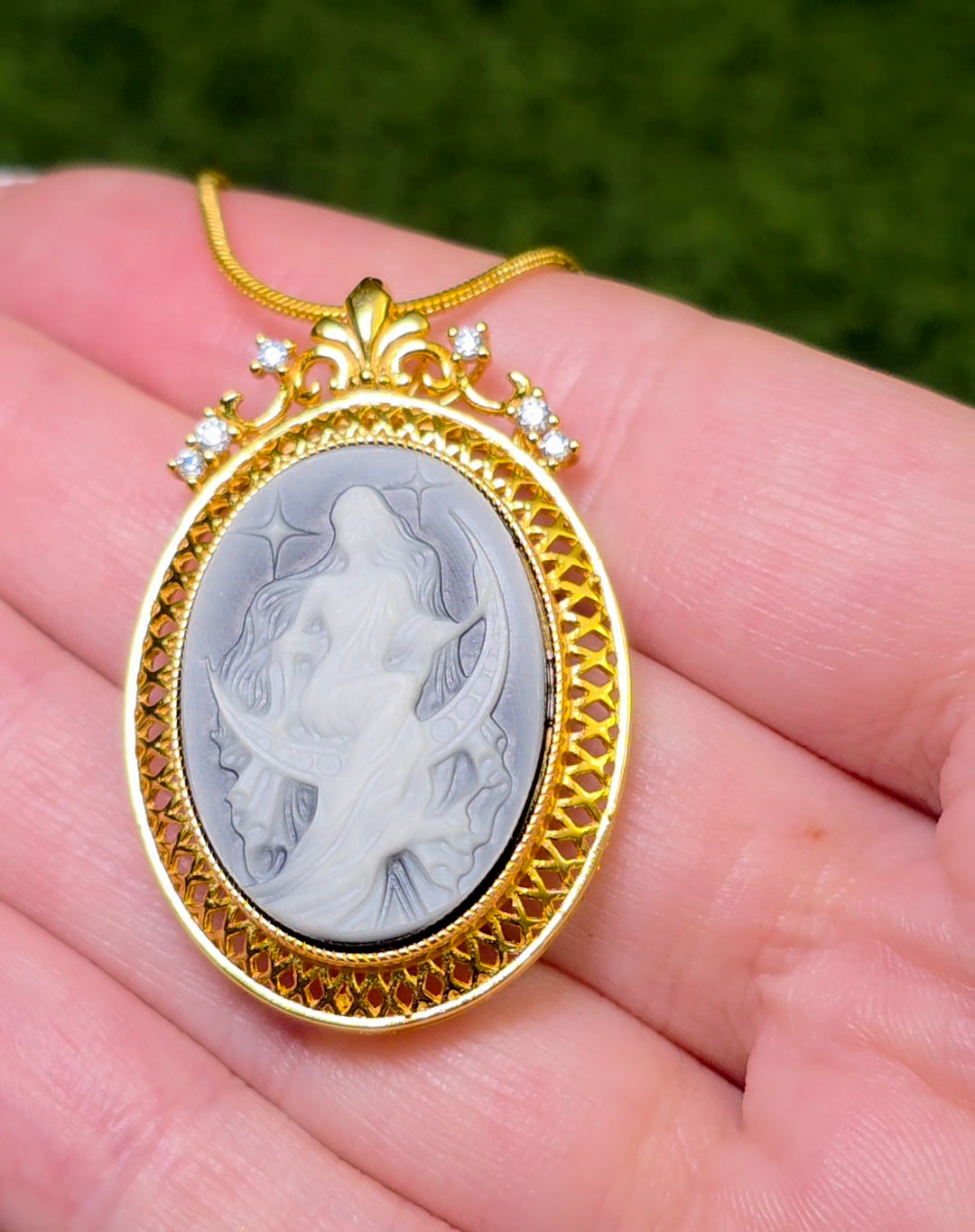 Black and White Agate Moon Goddess Pendant