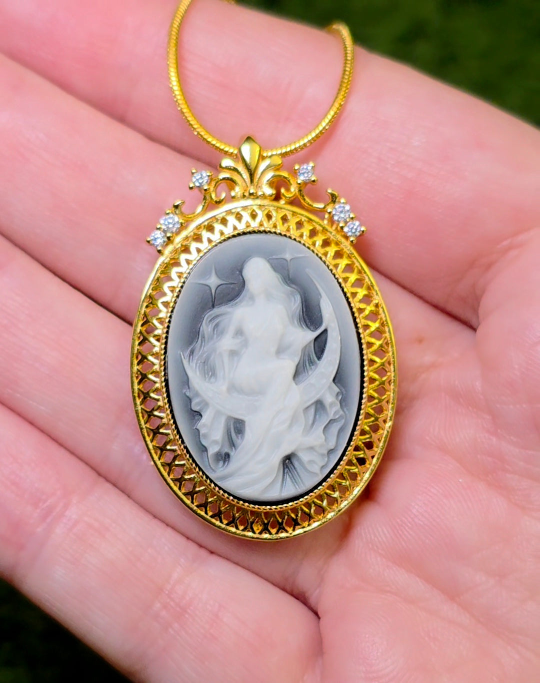 Black and White Agate Moon Goddess Pendant