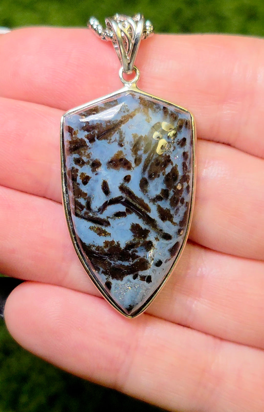 Blue Agate Shield Pendant
