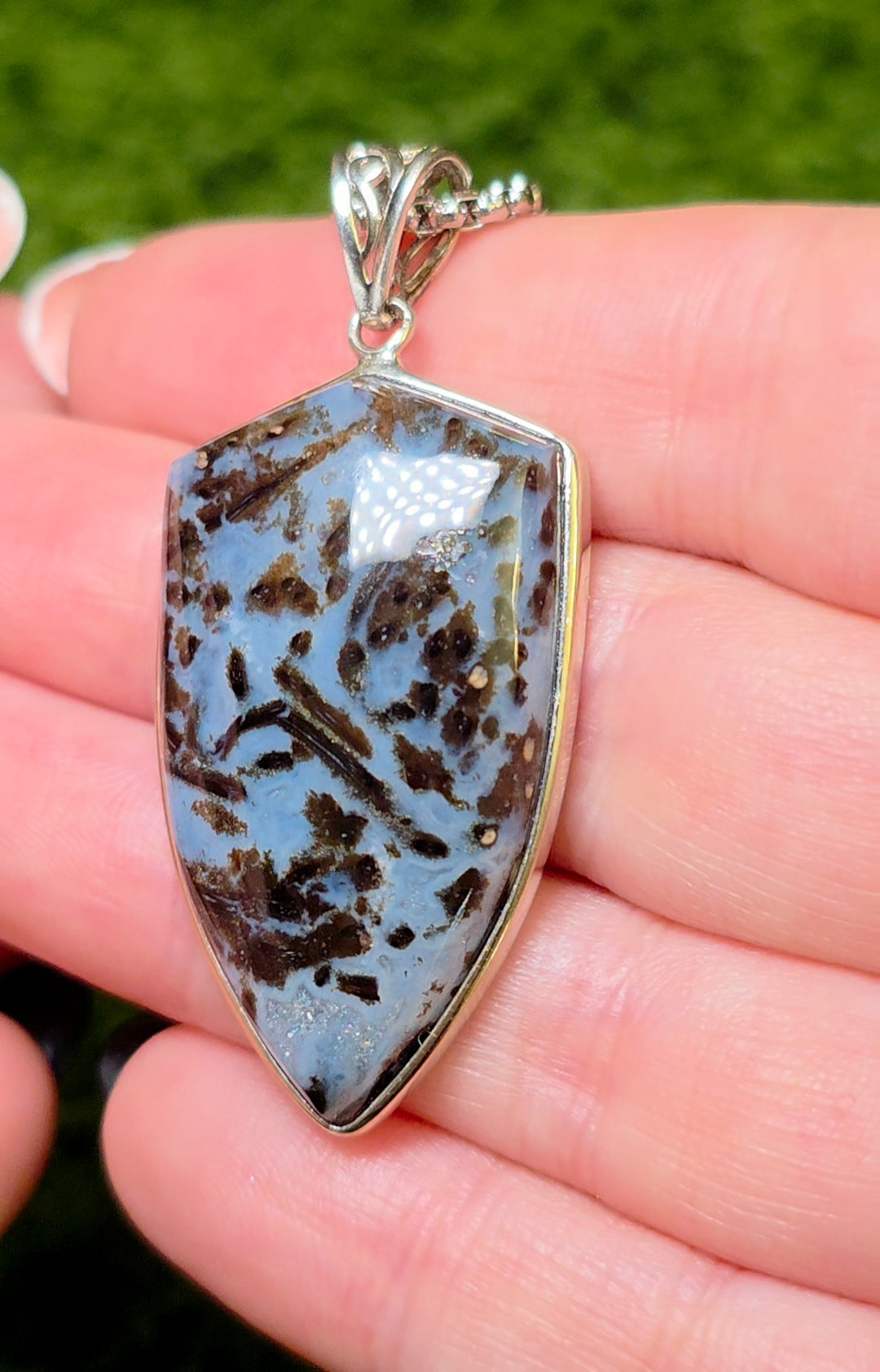 Blue Agate Shield Pendant